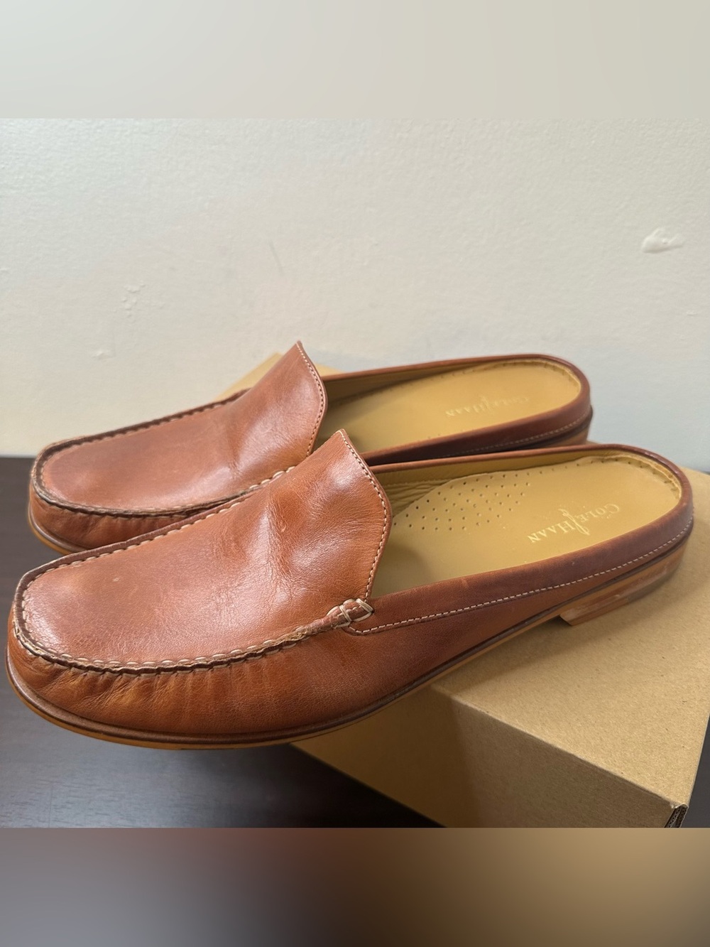 Cole Haan Brown Leather Ryan Mule Loafers, Size 11, Slip-On Flat Shoes, Preppy - Picture 2 of 16